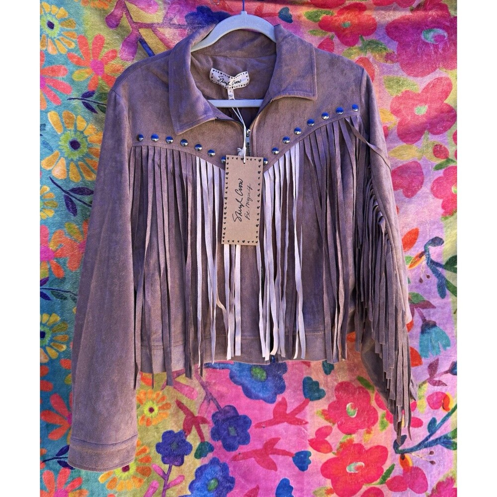 Sheryl Crow NWT Faux Suede Fringe Western Jacket Medium Studded Stars